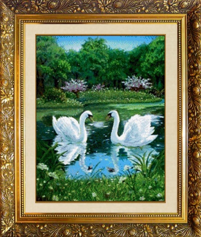 N-224 Картина (Лебеди) Алмазная мозаика 20x26см, 26 цветов