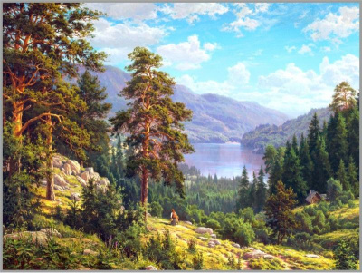 F-432 Картина (Воспоминание о Сибири) Алмазная мозаика 40x30 см, 33 цвета