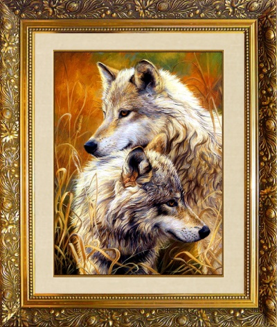 F-182 Картина (Волчья пара) Алмазная мозаика 30x40, 40 цветов